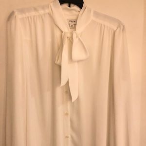 J. Crew White blouse with tie neck